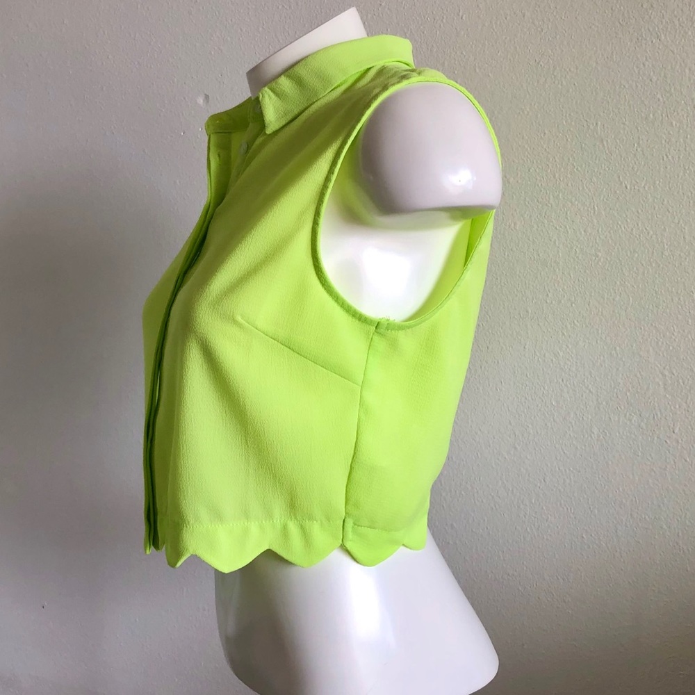 Lush Neon Green Scalloped Crop Top - Picture 8 of 14